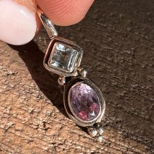 925 Sterling silver aquamarine and amethyst pendant